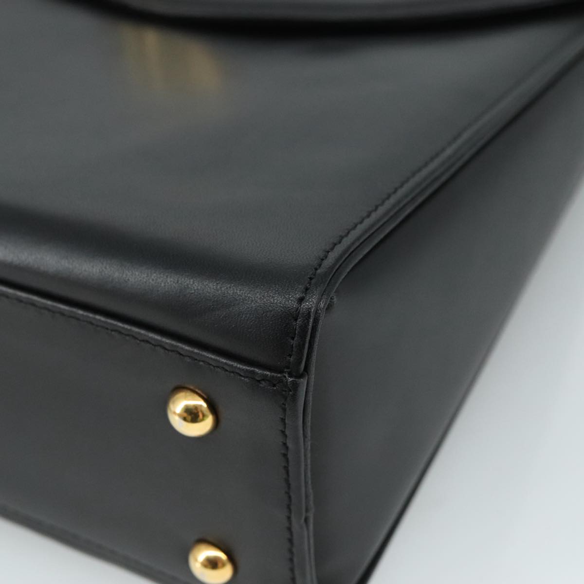 GIVENCHY Hand Bag Leather Black Gold Auth yk16736