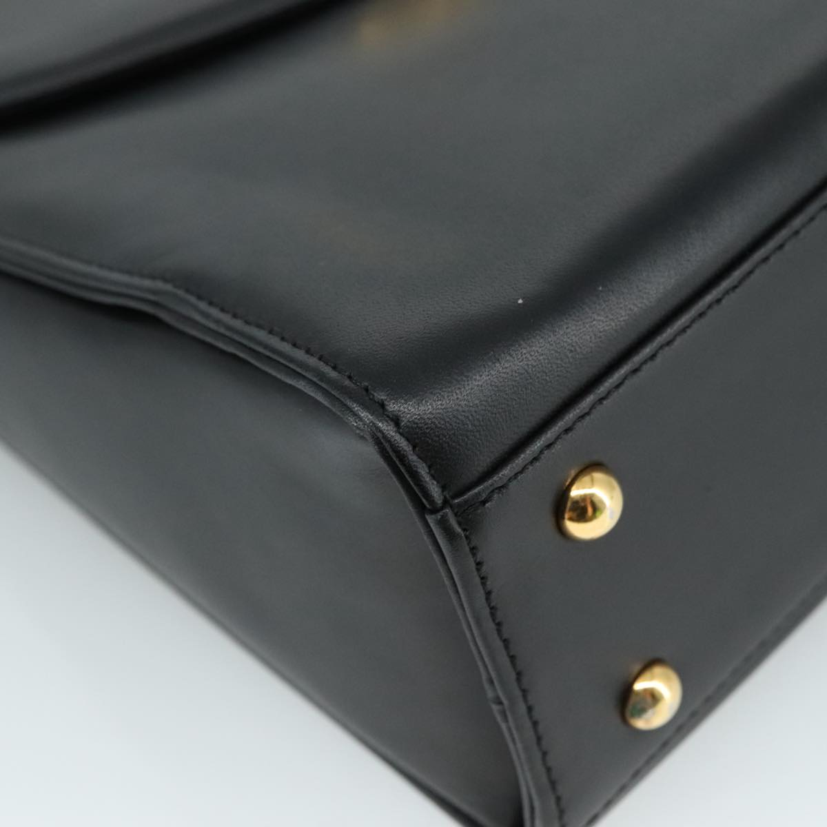 GIVENCHY Hand Bag Leather Black Gold Auth yk16736