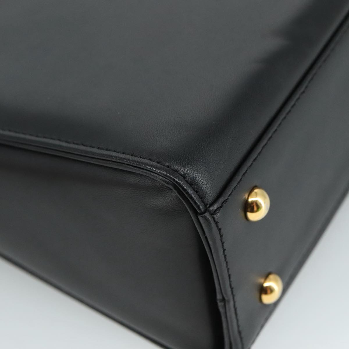 GIVENCHY Hand Bag Leather Black Gold Auth yk16736