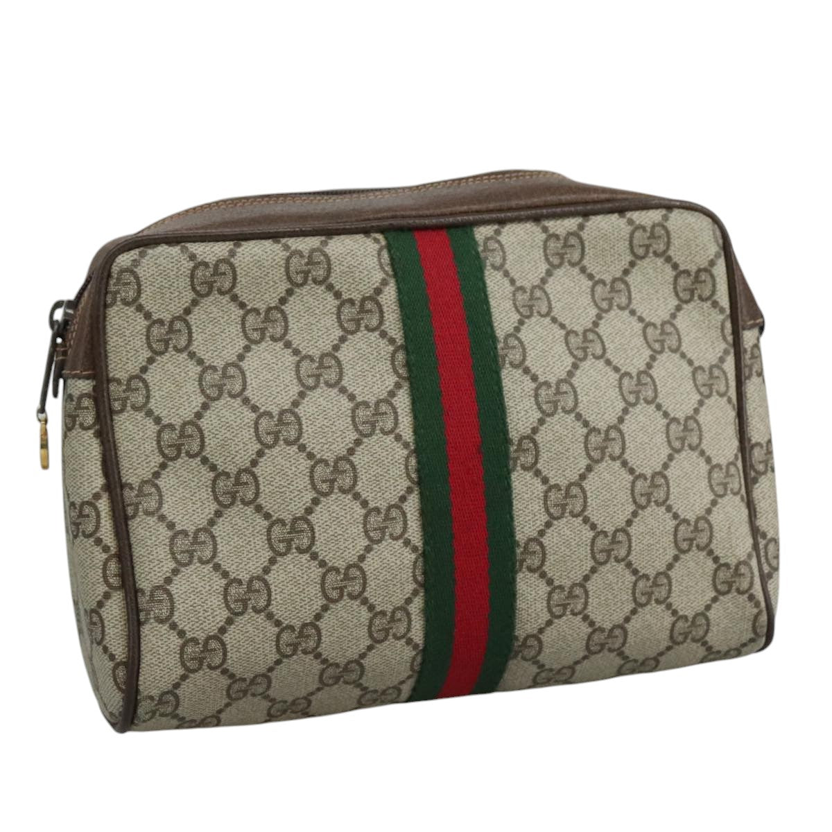 GUCCI GG Supreme Web Sherry Line Clutch Bag PVC Beige 40 014 3553 Auth yk16813