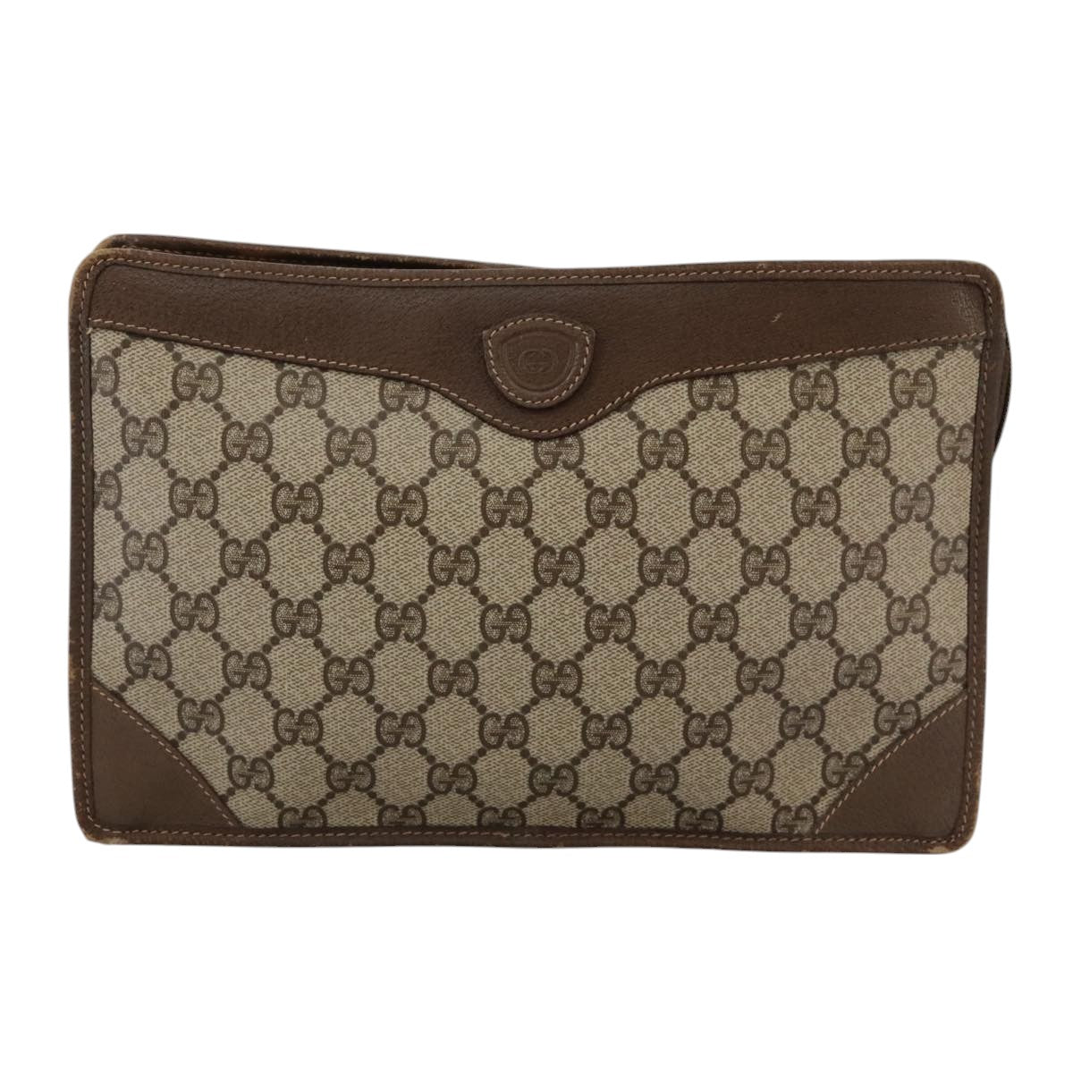 GUCCI GG Supreme Clutch Bag PVC Beige Auth yk16830