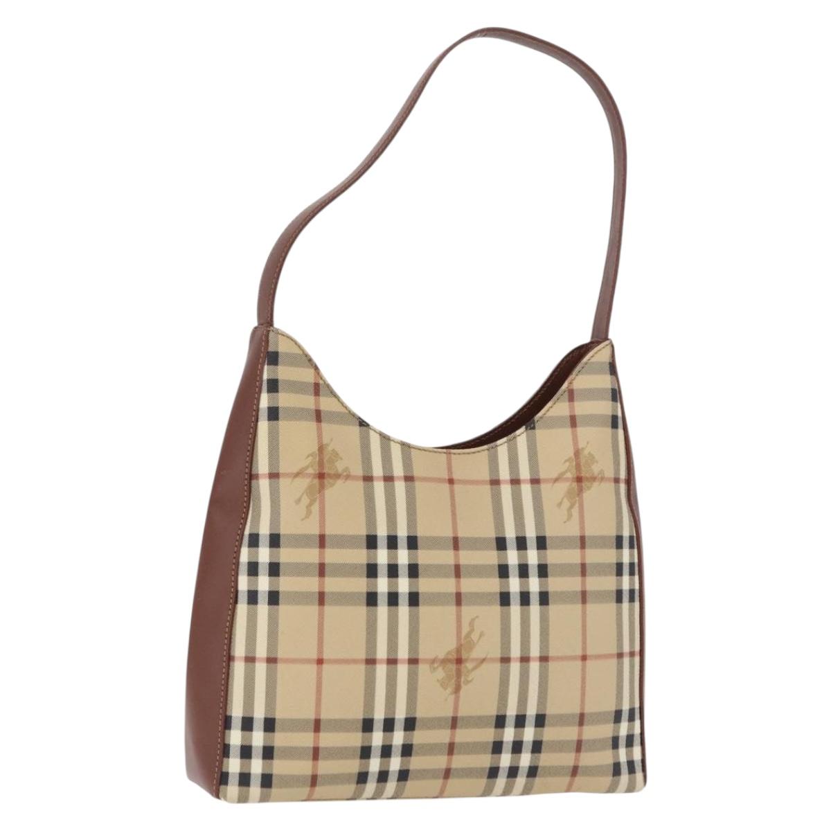 BURBERRY Nova Check Shoulder Bag PVC Leather Beige Auth yk16862
