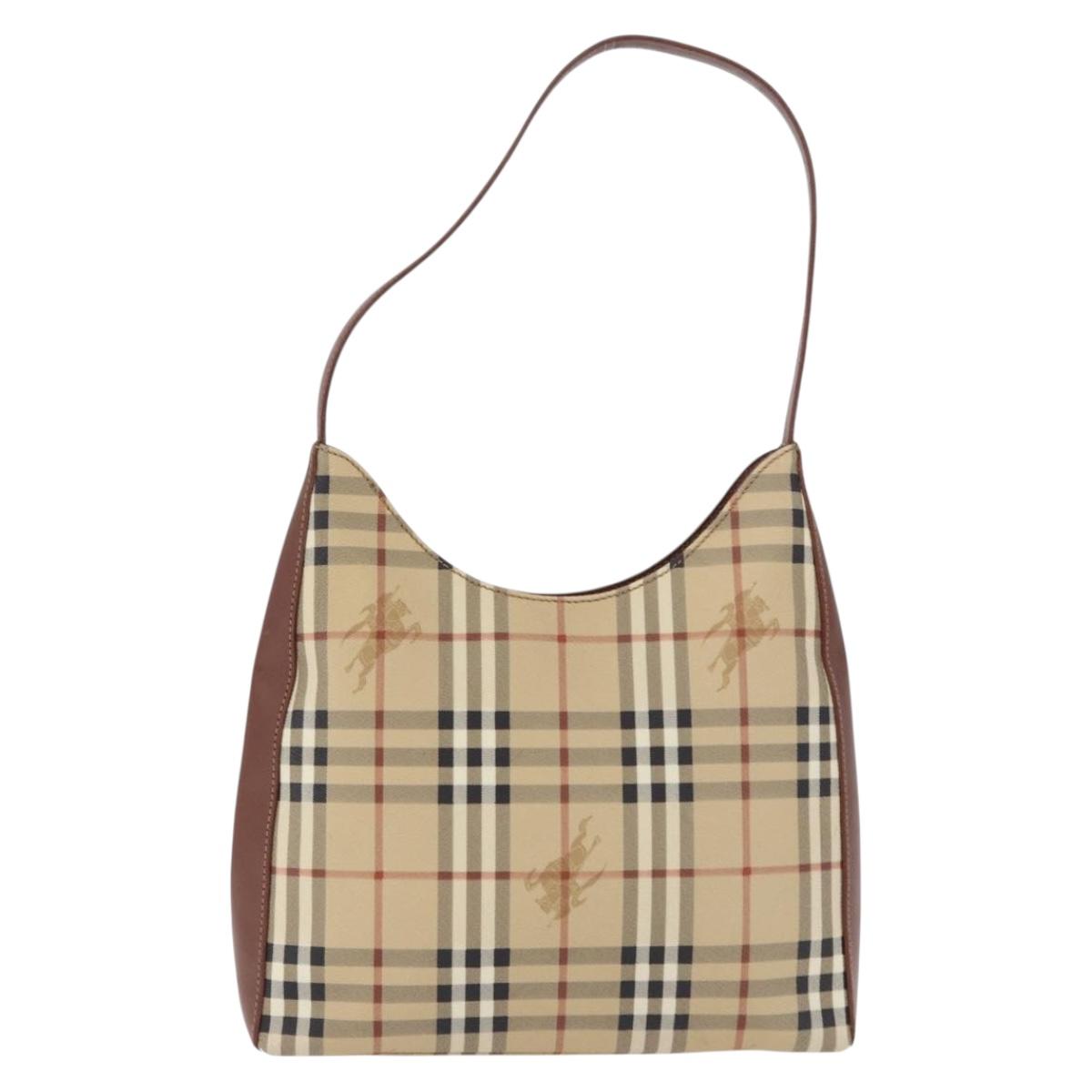 BURBERRY Nova Check Shoulder Bag PVC Leather Beige Auth yk16862