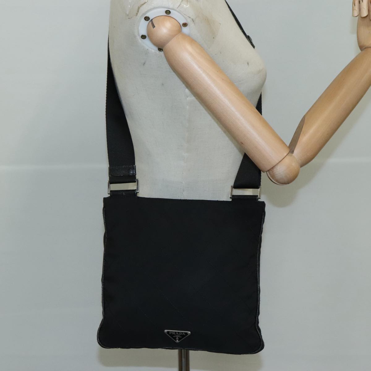 PRADA Quilted Shoulder Bag Nylon Black Auth yk16865