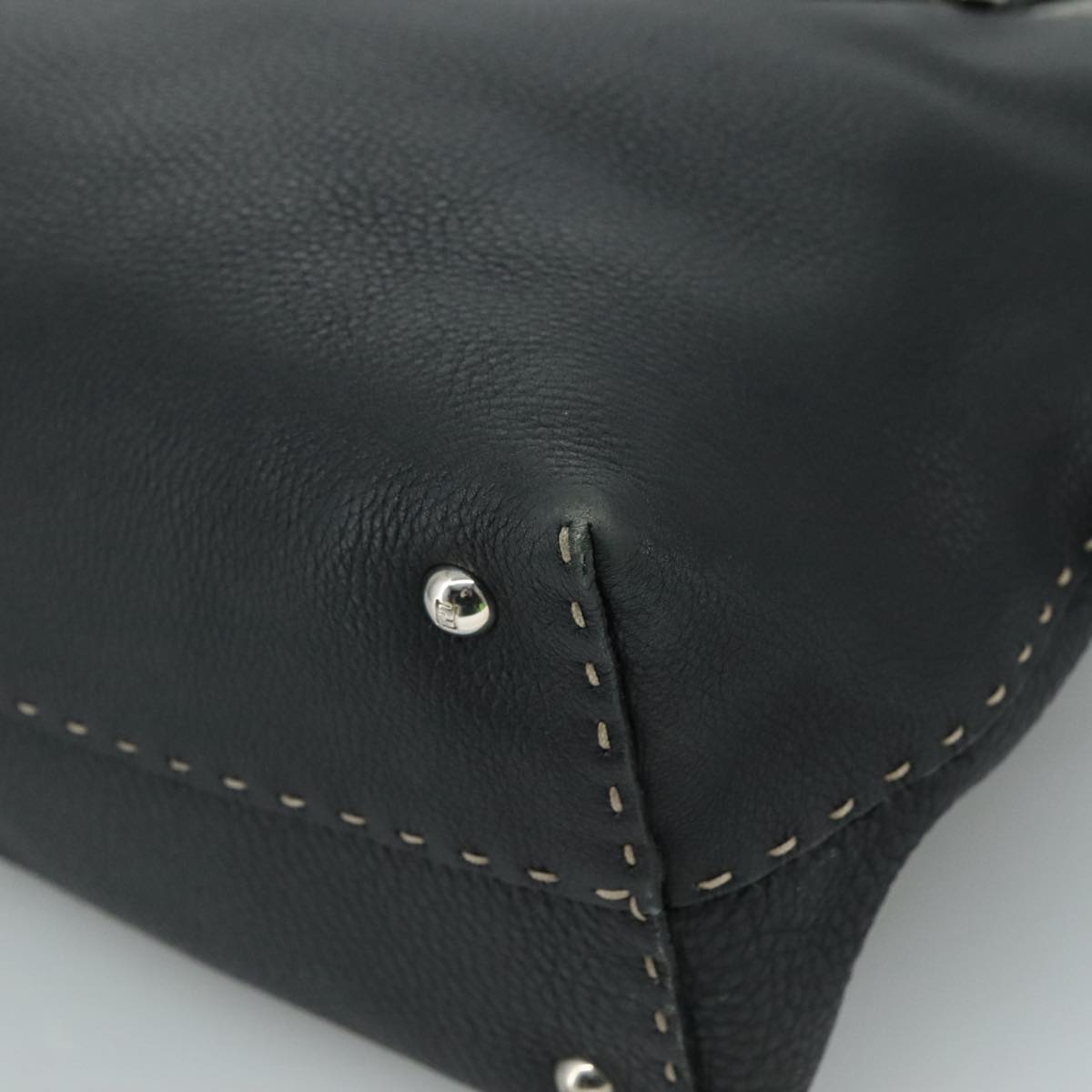 FENDI Celeria Hand Bag Leather Black Silver Auth yk16876