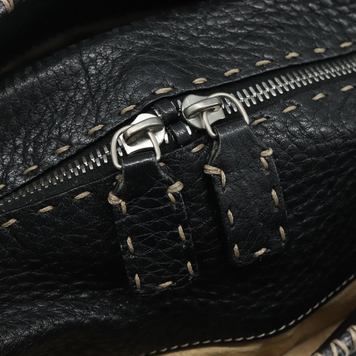 FENDI Celeria Hand Bag Leather Black Silver Auth yk16876