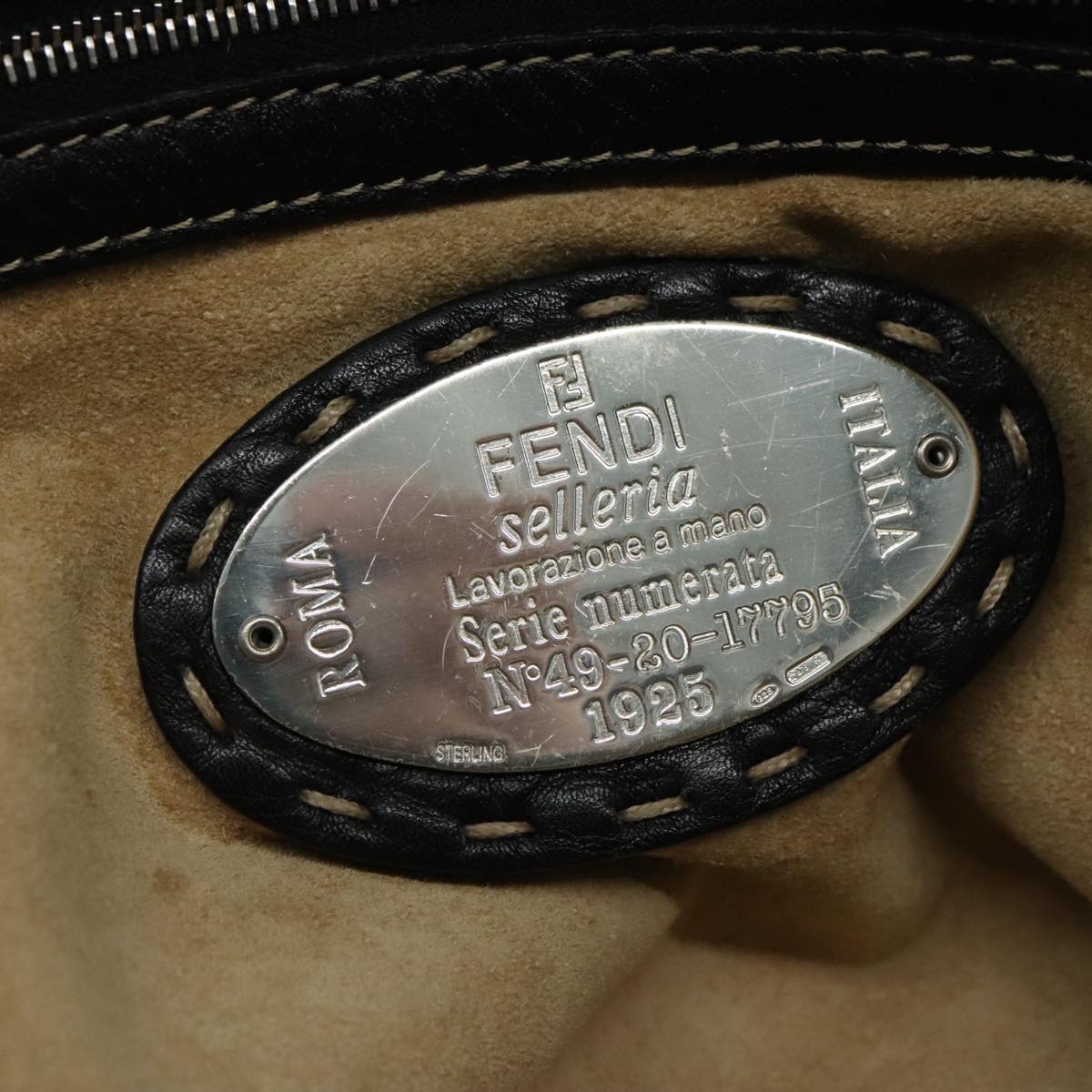 FENDI Celeria Hand Bag Leather Black Silver Auth yk16876