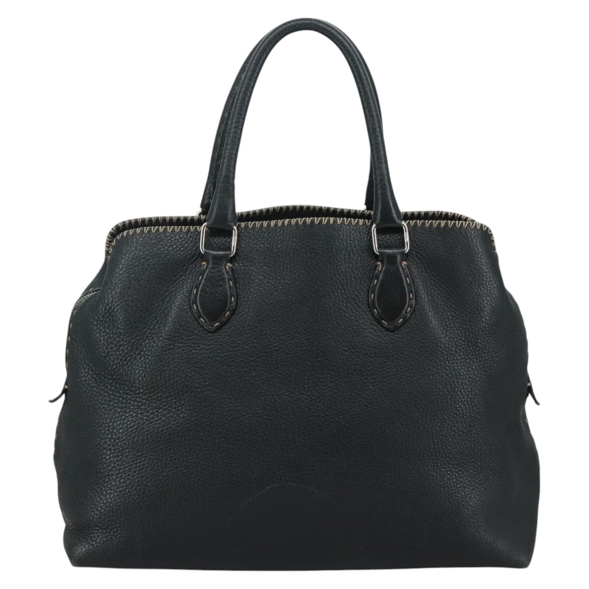 FENDI Celeria Hand Bag Leather Black Silver Auth yk16876