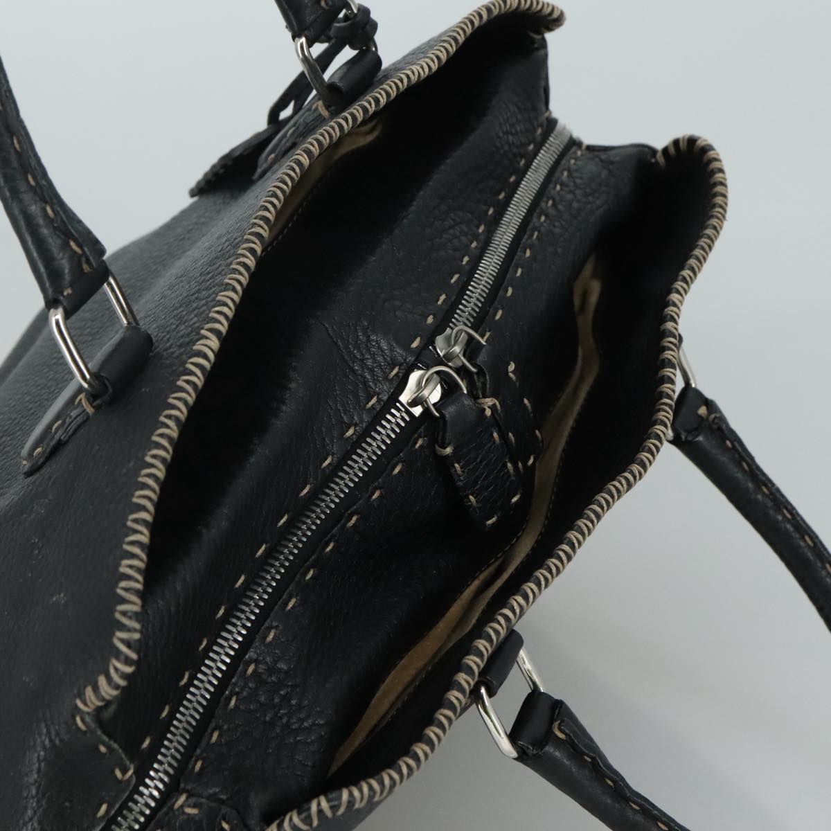 FENDI Celeria Hand Bag Leather Black Silver Auth yk16876