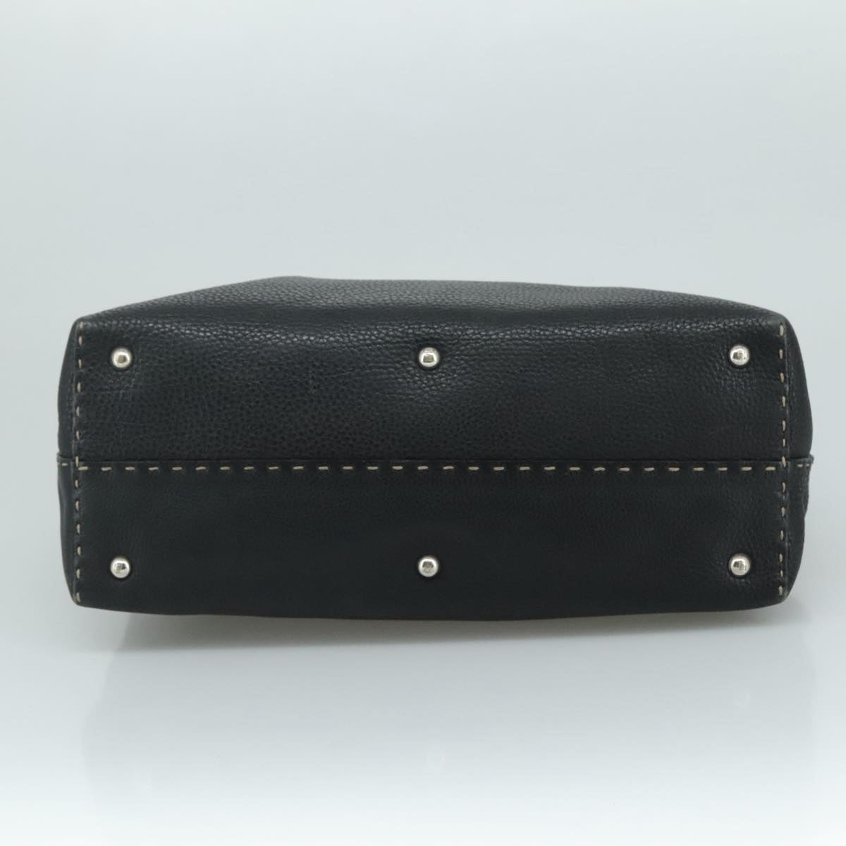 FENDI Celeria Hand Bag Leather Black Silver Auth yk16876