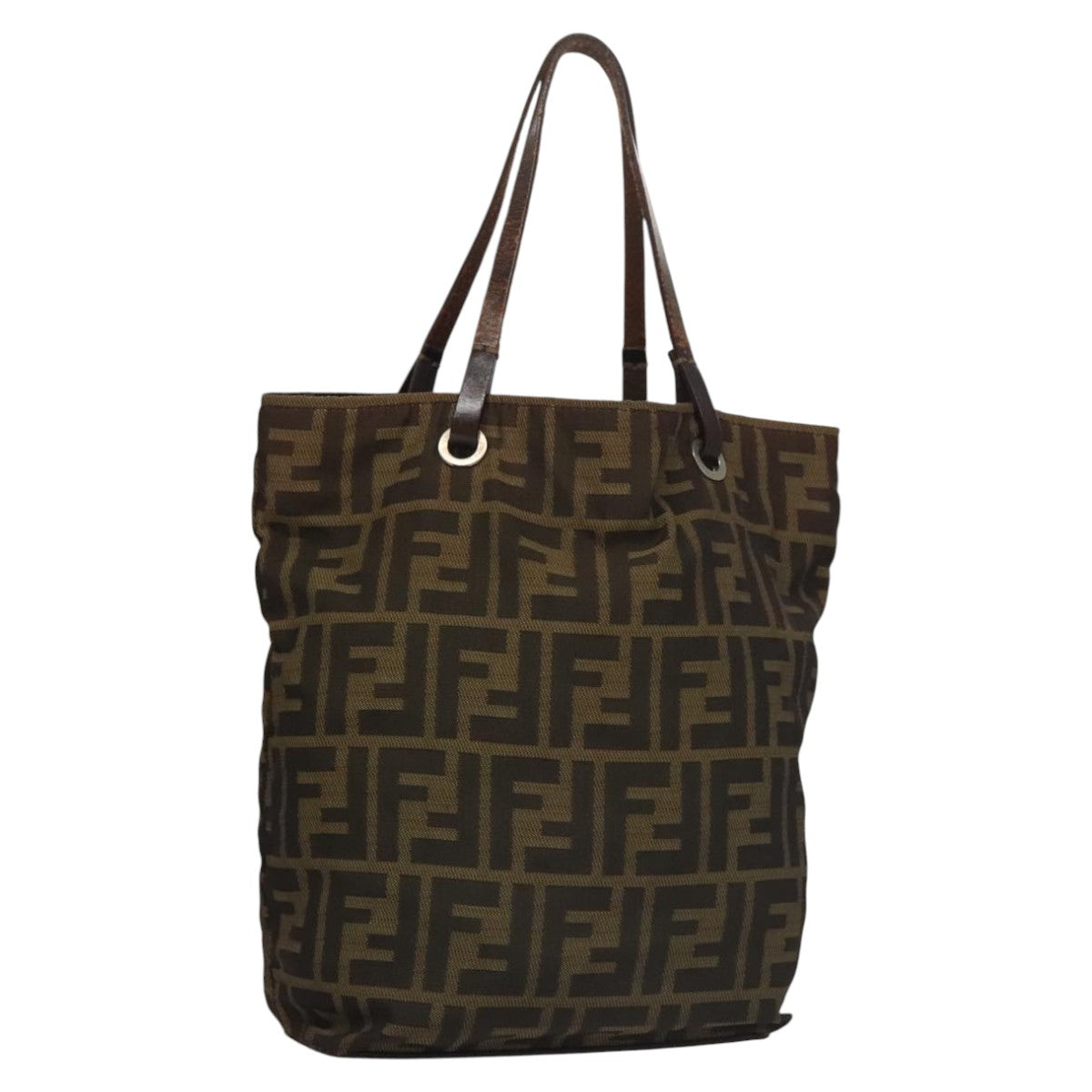 FENDI Zucca Canvas Hand Bag Brown Black Auth yk16907