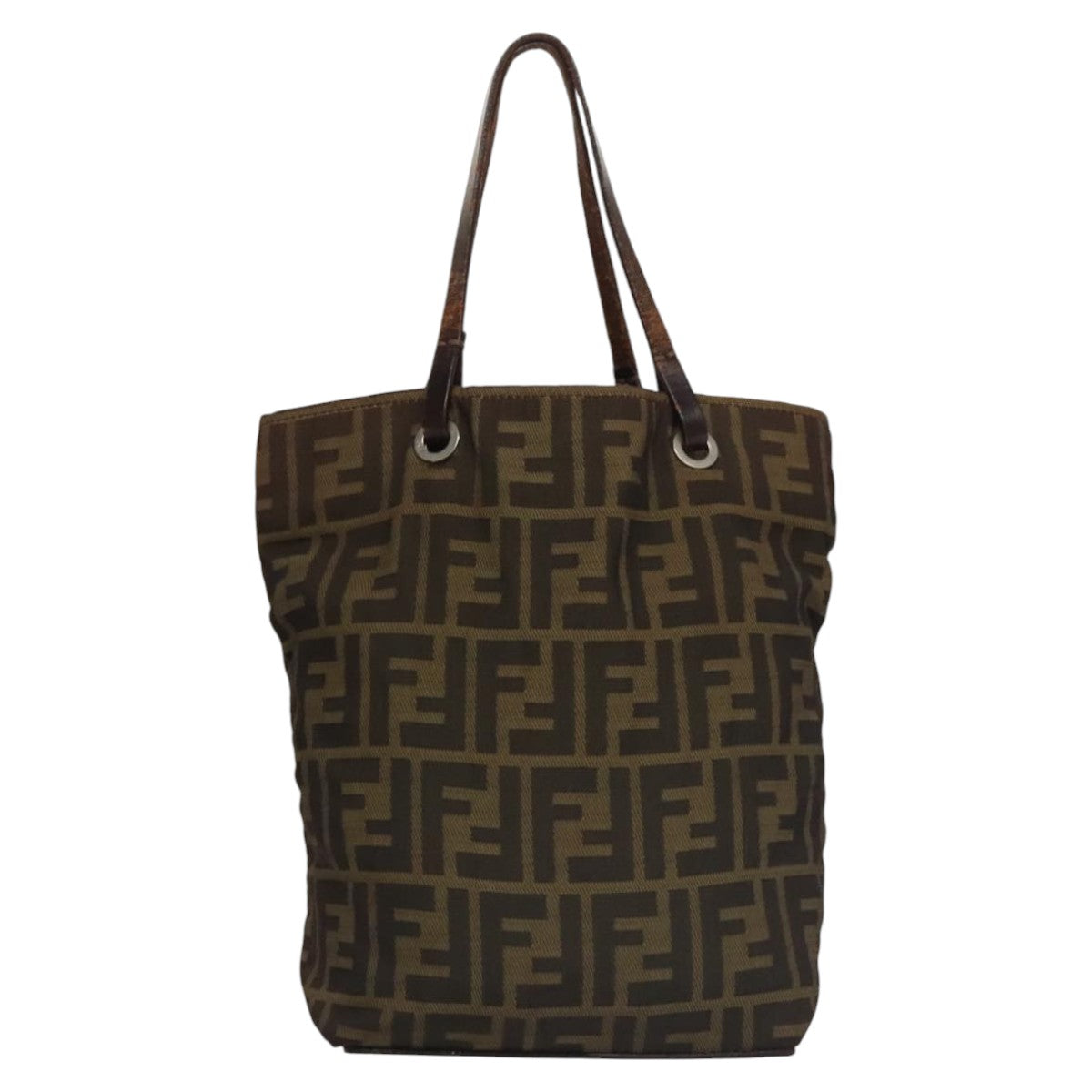 FENDI Zucca Canvas Hand Bag Brown Black Auth yk16907