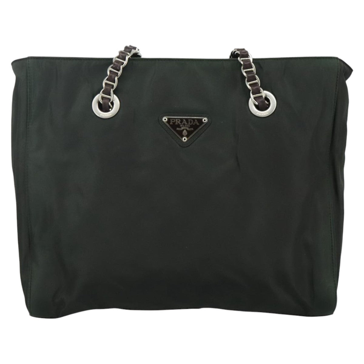 PRADA Chain Shoulder Bag Nylon Khaki Auth yk16918