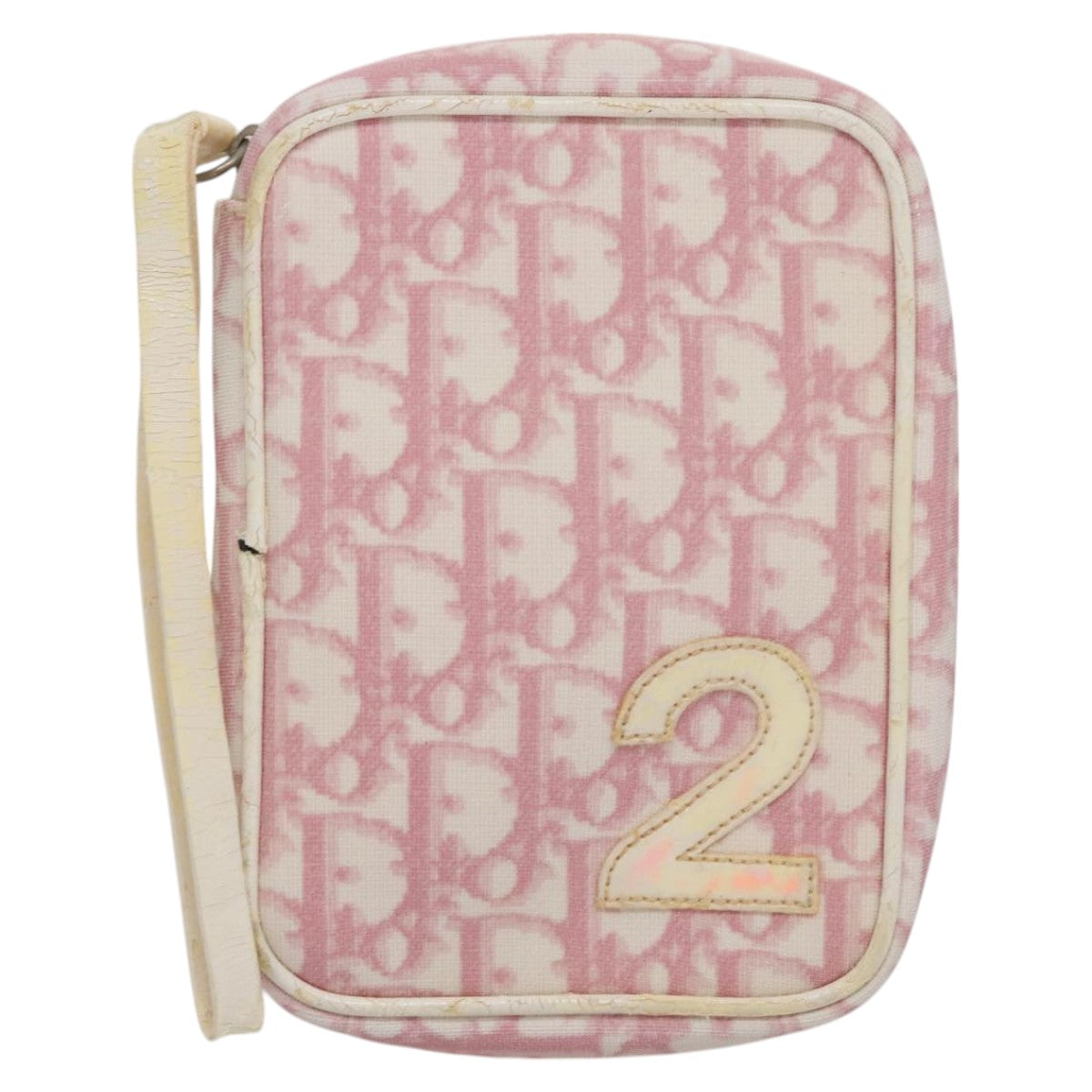 Christian Dior Trotter Canvas Pouch PVC Leather Pink Auth yk16934
