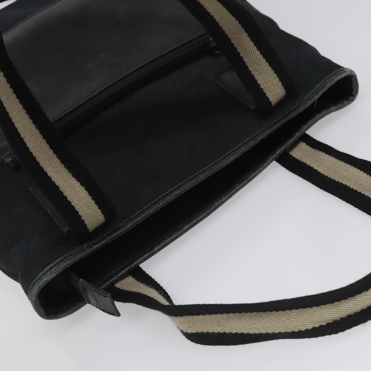GUCCI GG Canvas Sherry Line Tote Bag Black White 019 0402 1705 Auth yk16982