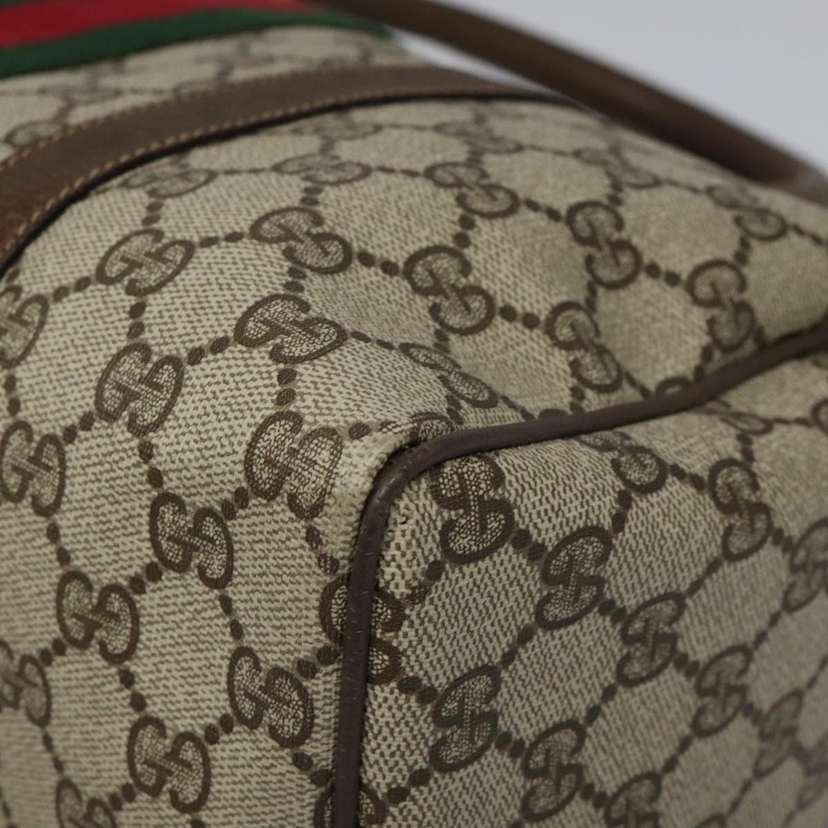 GUCCI GG Supreme Web Sherry Line Boston Bag PVC Beige Red 010 378 Auth yk17033