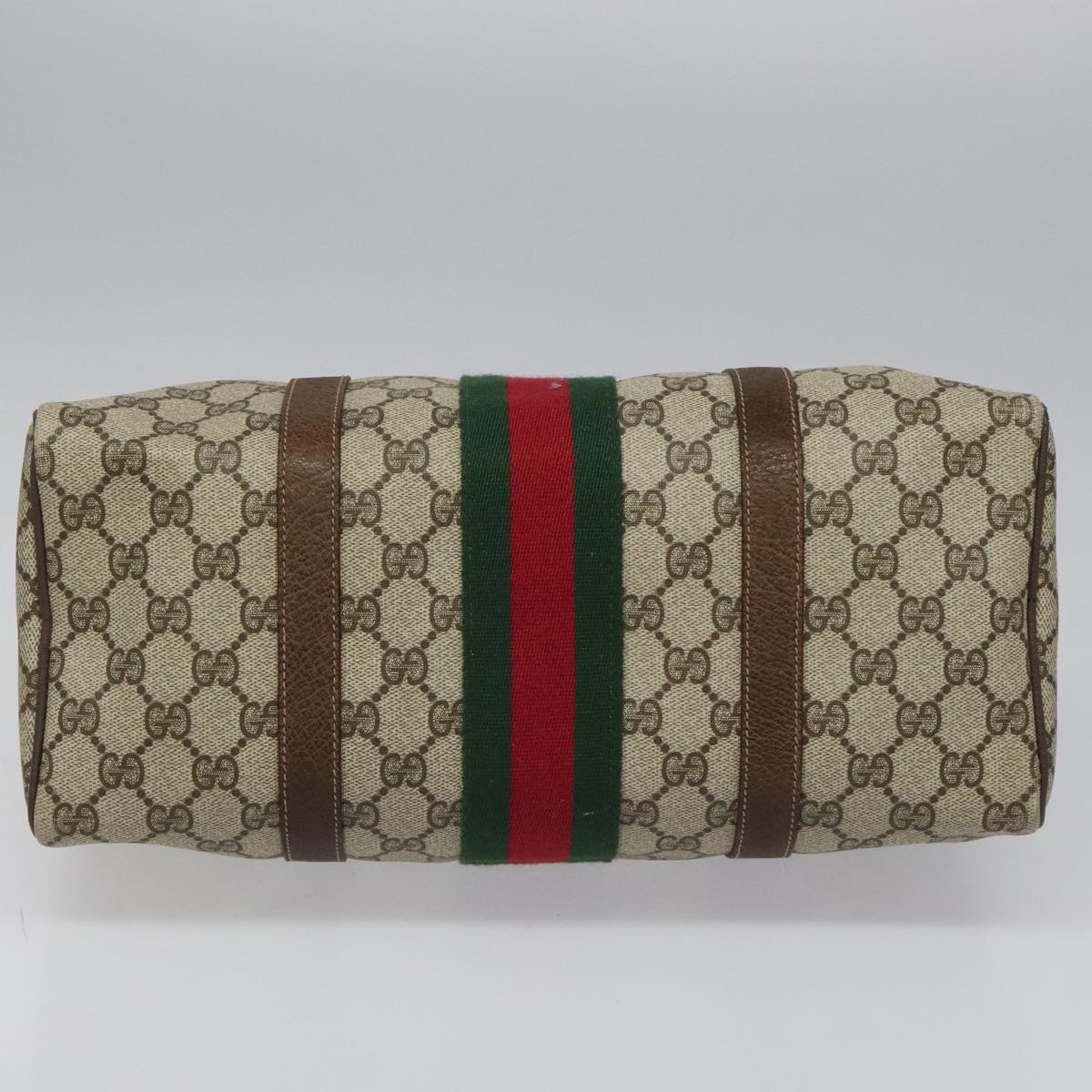 GUCCI GG Supreme Web Sherry Line Boston Bag PVC Beige Red 010 378 Auth yk17033