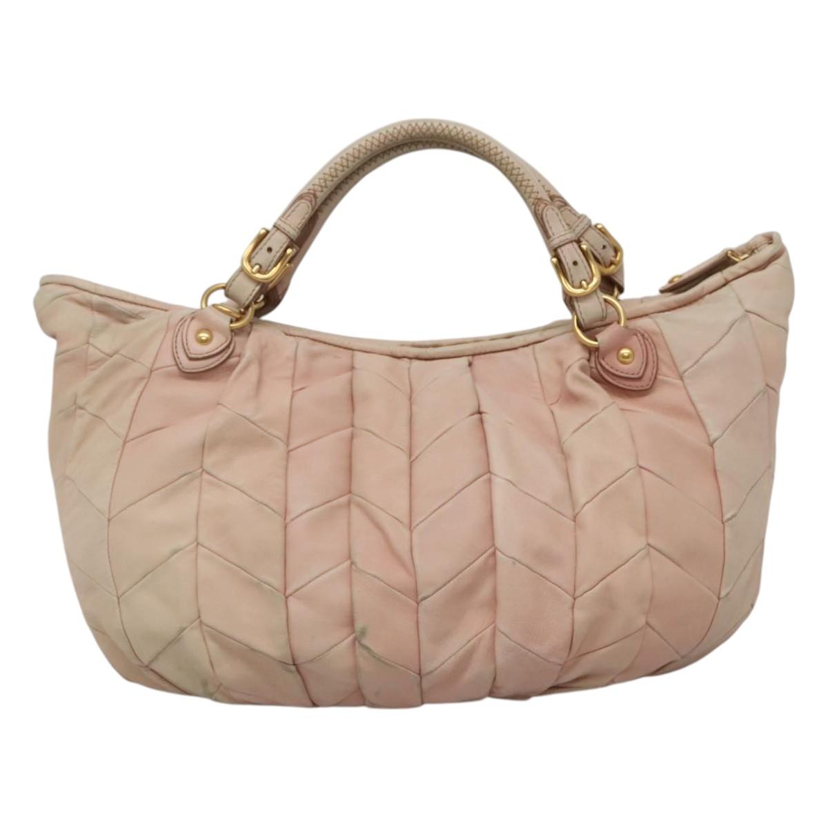 Miu Miu Tote Bag Leather 2way Pink Gold Auth yk17069