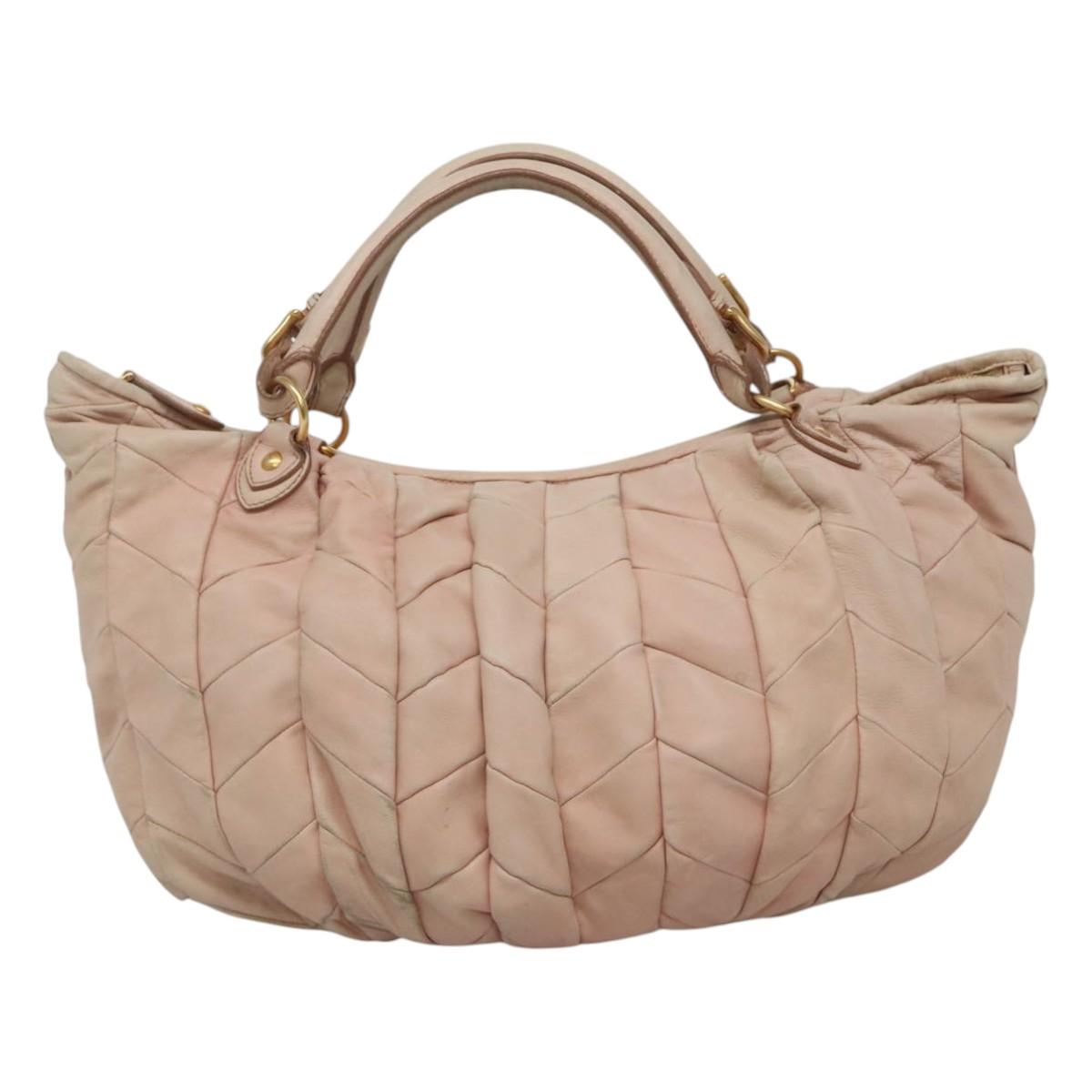 Miu Miu Tote Bag Leather 2way Pink Gold Auth yk17069