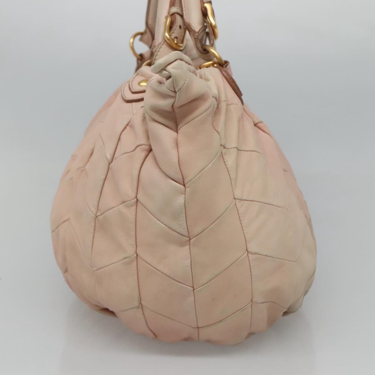 Miu Miu Tote Bag Leather 2way Pink Gold Auth yk17069