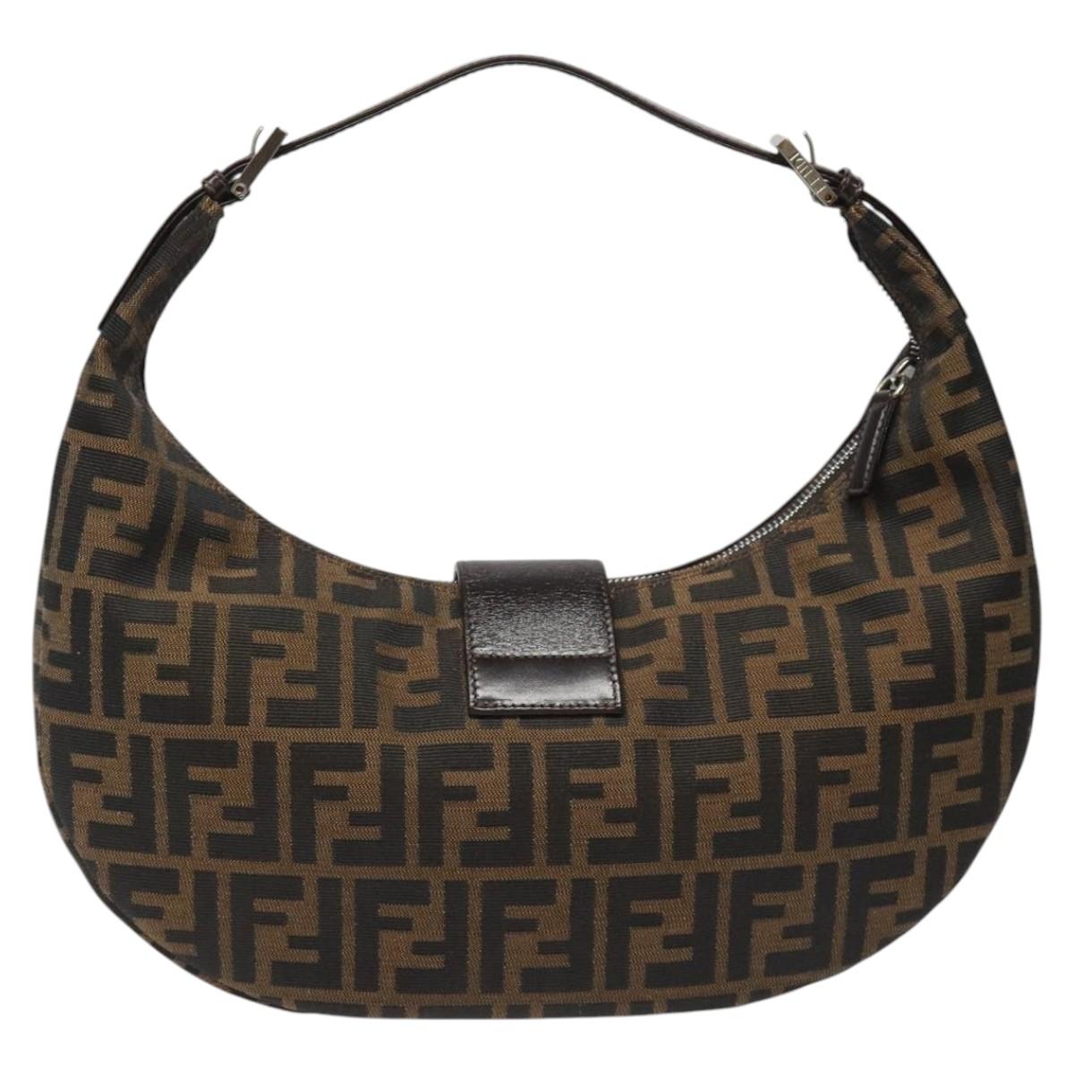 FENDI Zucca Canvas Croissant Shoulder Bag Black Brown Auth yk17081AV