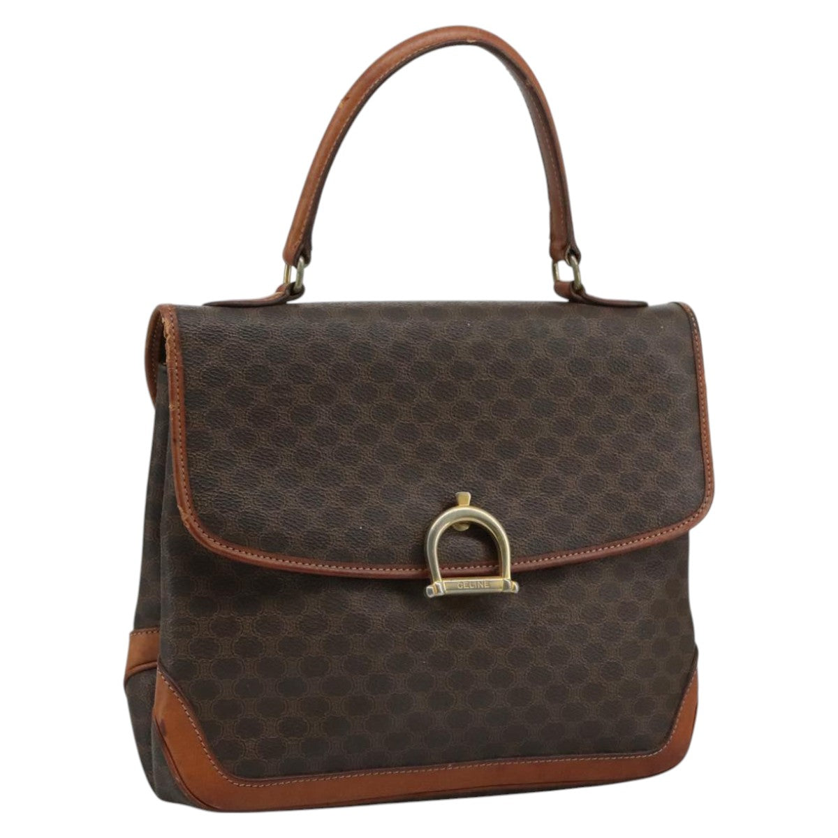 CELINE Macadam Canvas Hand Bag PVC Leather Brown Auth yk17101