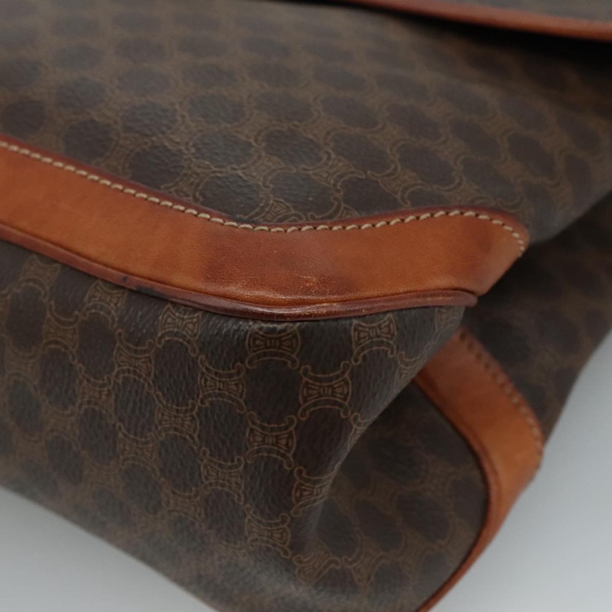 CELINE Macadam Canvas Hand Bag PVC Leather Brown Auth yk17101