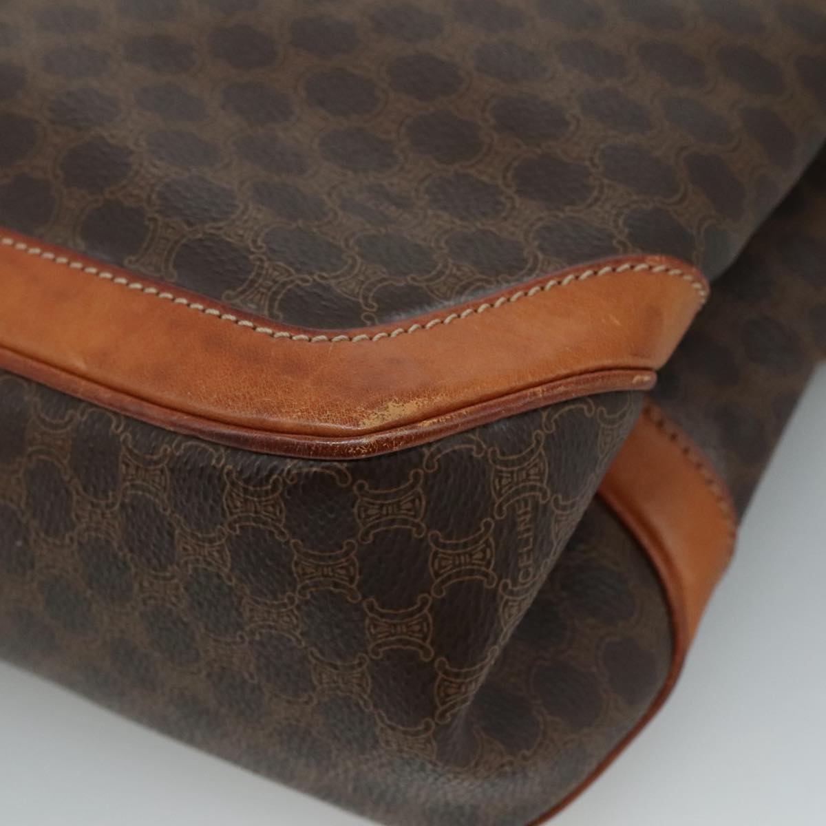 CELINE Macadam Canvas Hand Bag PVC Leather Brown Auth yk17101
