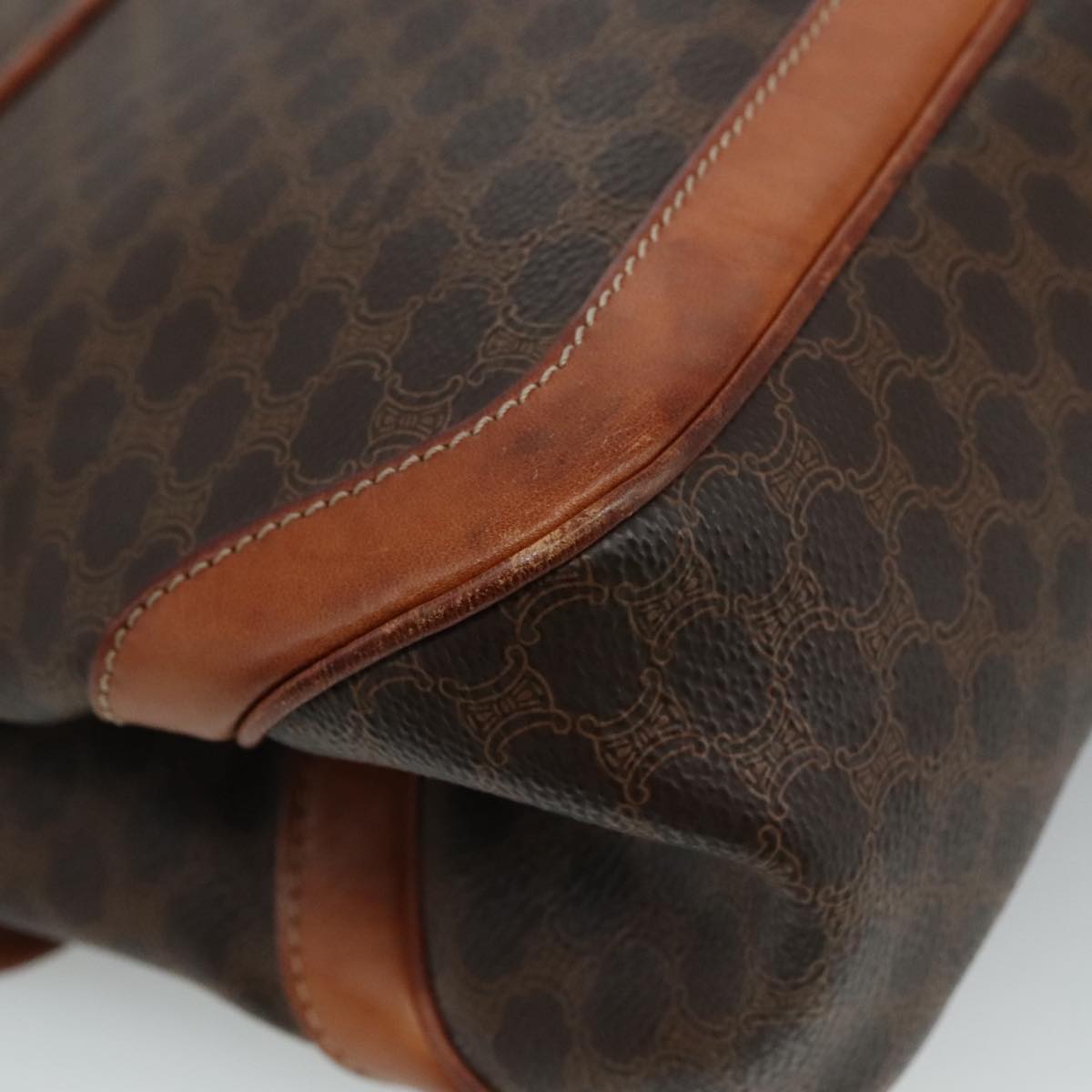 CELINE Macadam Canvas Hand Bag PVC Leather Brown Auth yk17101