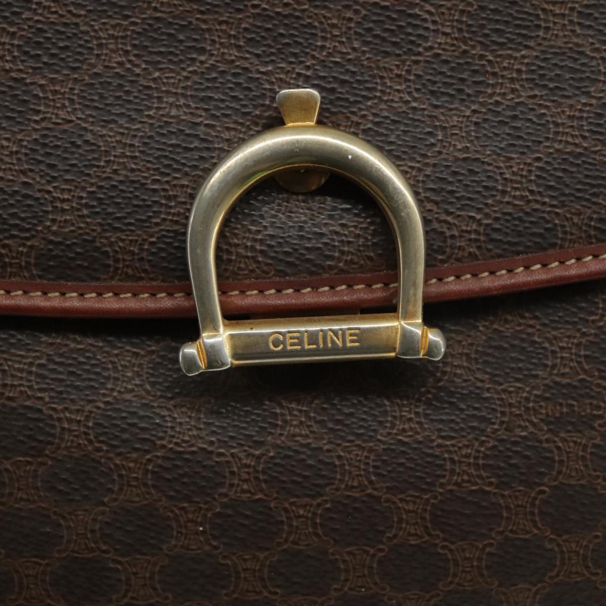 CELINE Macadam Canvas Hand Bag PVC Leather Brown Auth yk17101