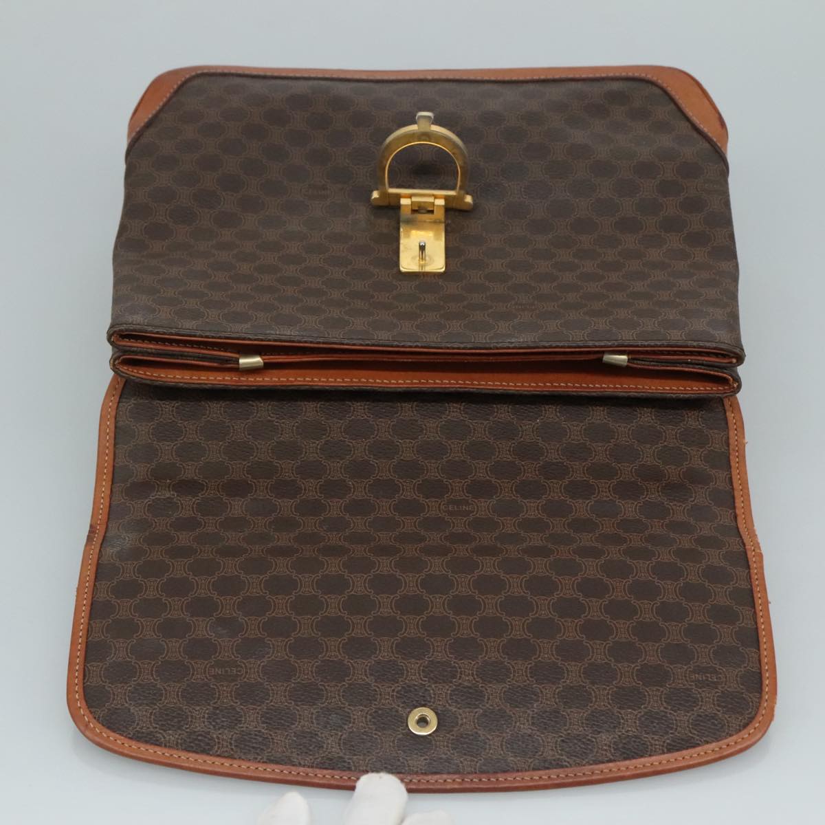 CELINE Macadam Canvas Hand Bag PVC Leather Brown Auth yk17101