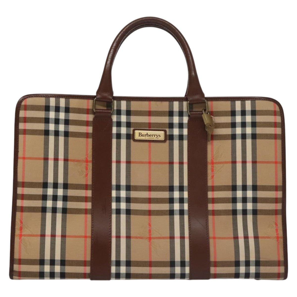 Burberrys Nova Check Boston Bag Canvas Beige Auth yk17113