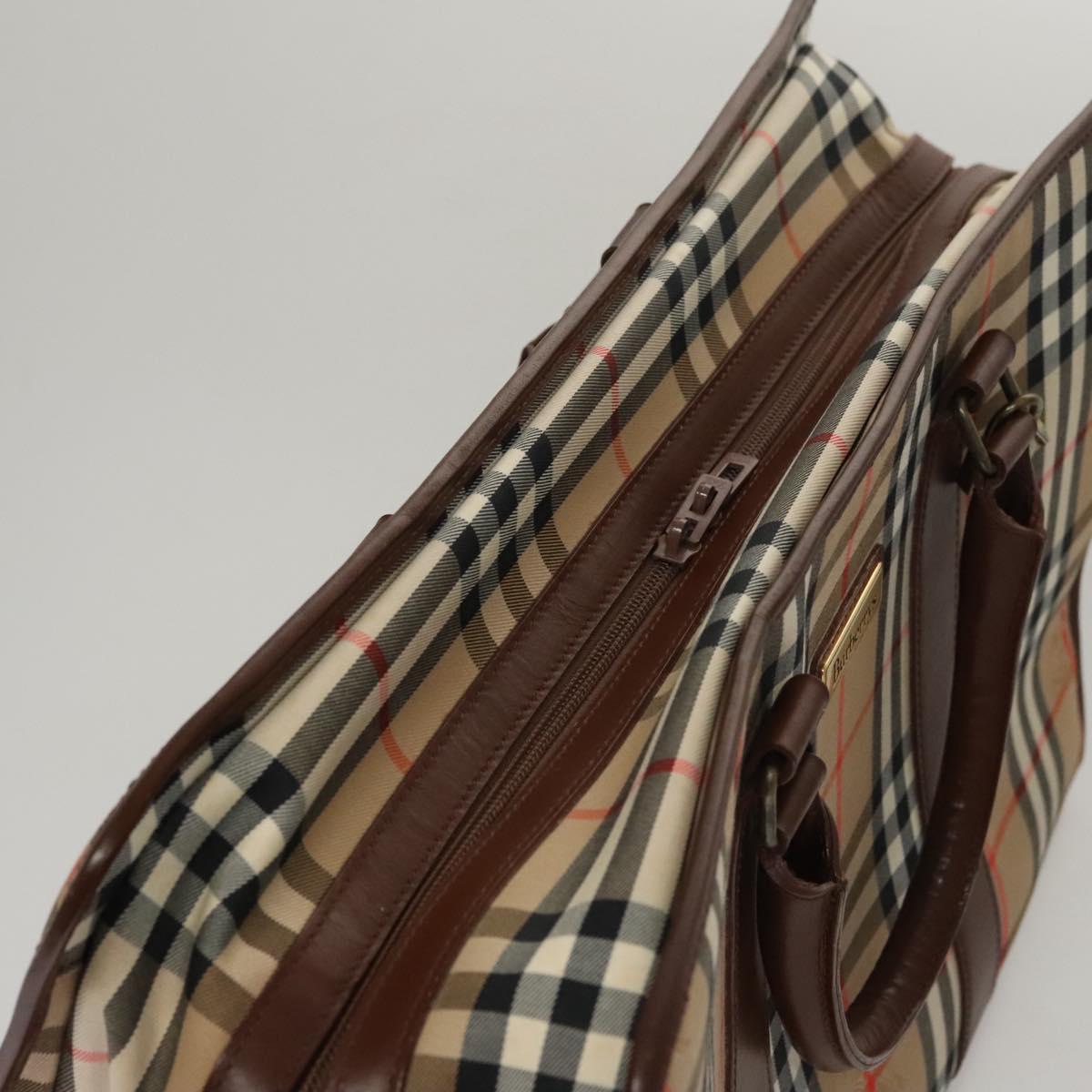 Burberrys Nova Check Boston Bag Canvas Beige Auth yk17113