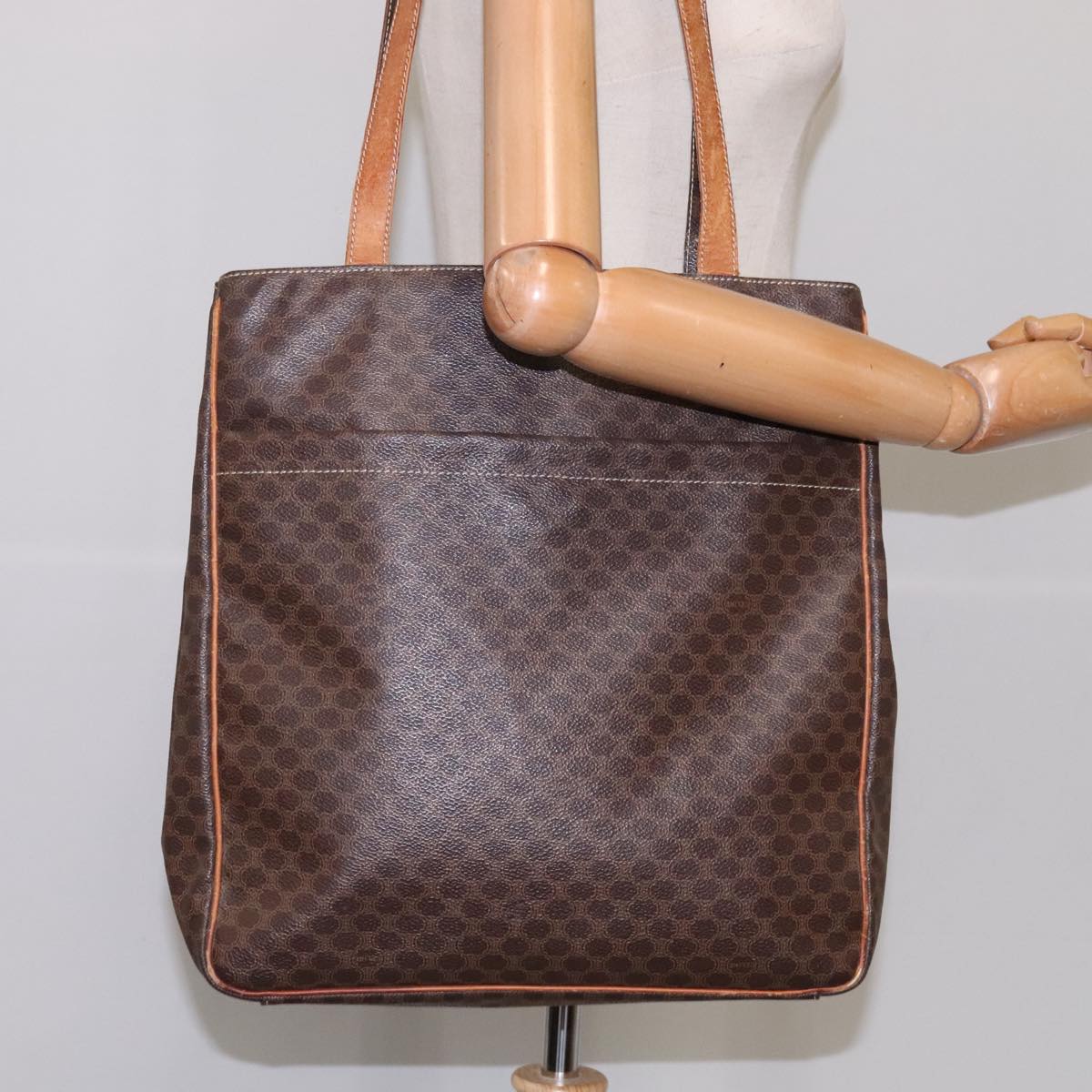 CELINE Macadam Canvas Tote Bag PVC Brown Gold Auth yk17143