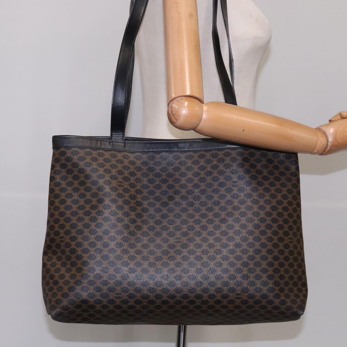 CELINE Macadam Canvas Tote Bag PVC Leather Black Auth yk17145