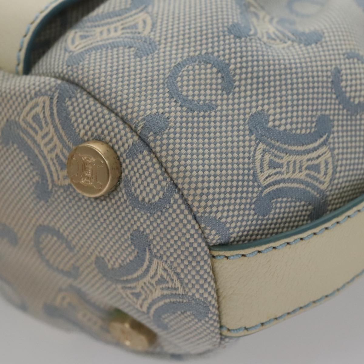 CELINE C Macadam Canvas Shoulder Bag Light Blue Auth yk17148