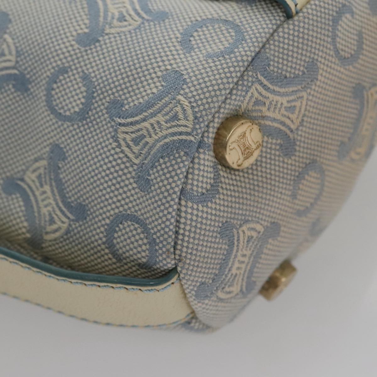 CELINE C Macadam Canvas Shoulder Bag Light Blue Auth yk17148