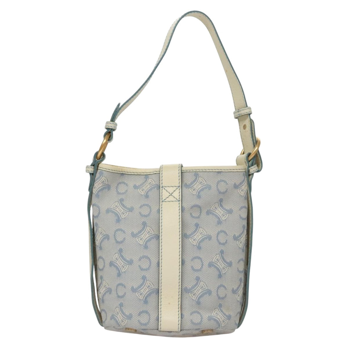 CELINE C Macadam Canvas Shoulder Bag Light Blue Auth yk17148