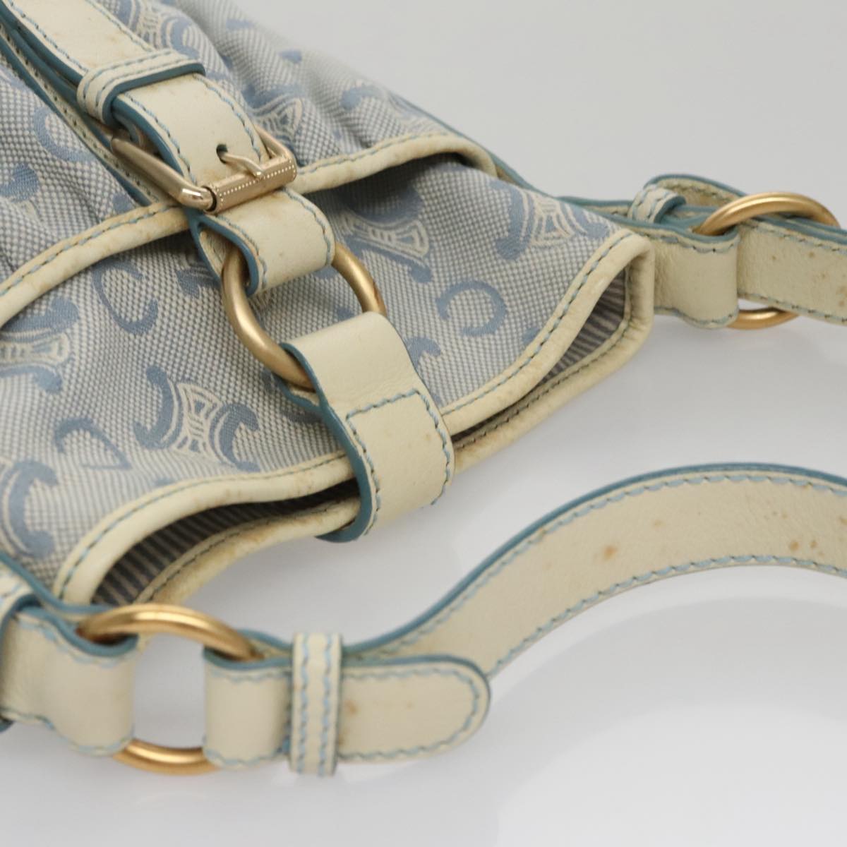 CELINE C Macadam Canvas Shoulder Bag Light Blue Auth yk17148