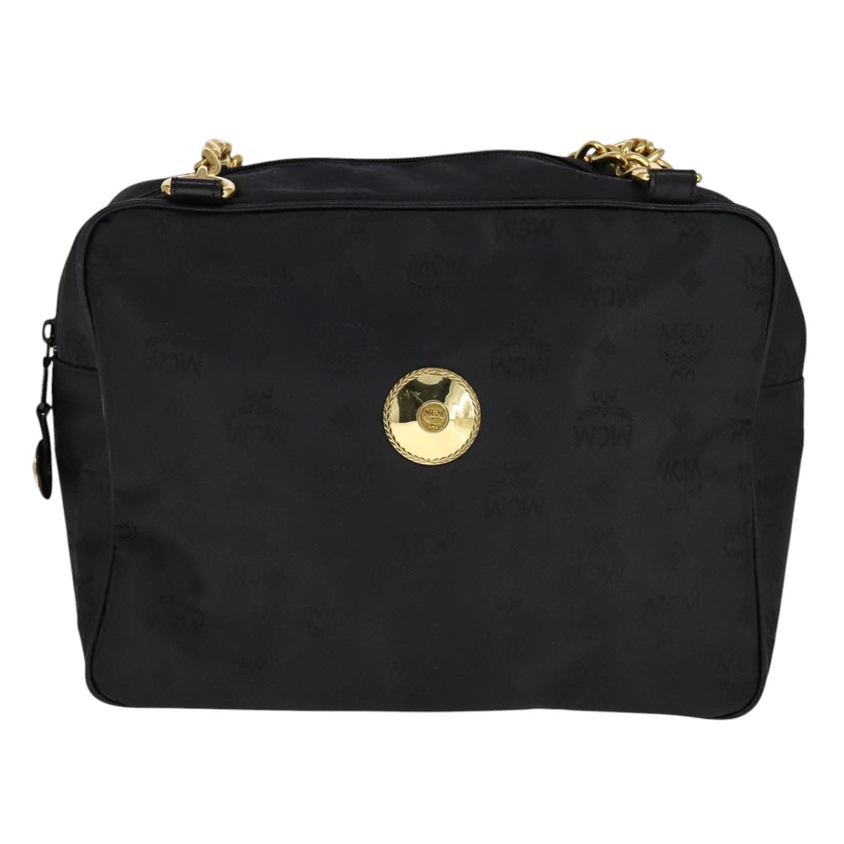 MCM Vicetos Logogram Chain Shoulder Bag Nylon Black Auth yk17160