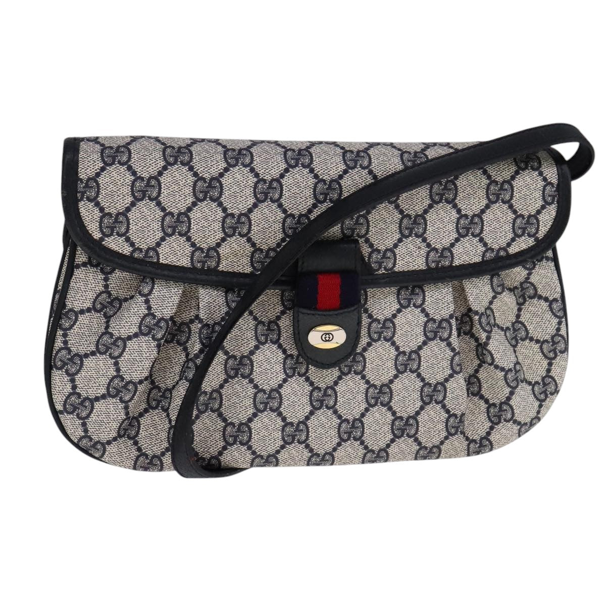 GUCCI GG Supreme Sherry Line Shoulder Bag PVC Red Navy Auth yk17172