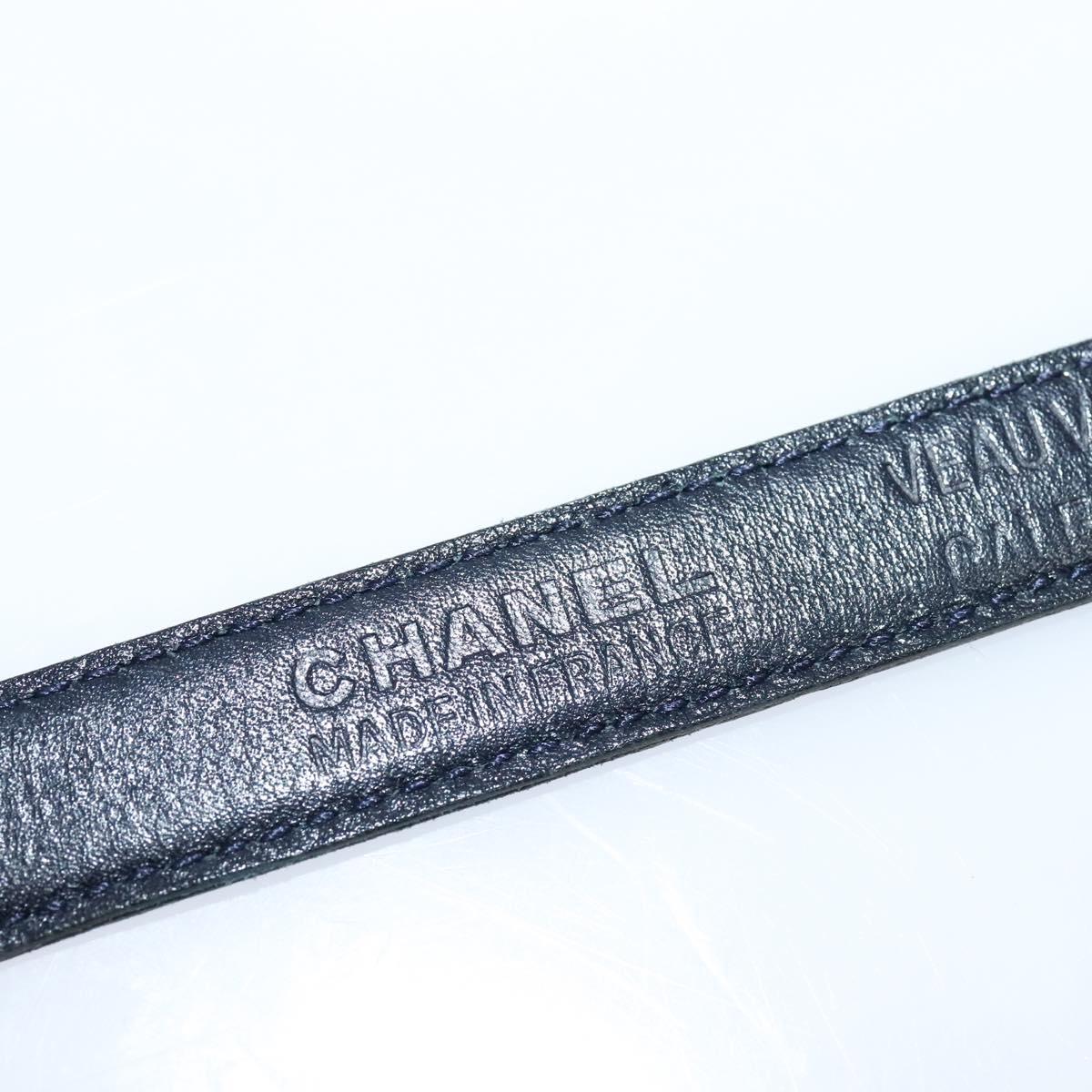 CHANEL COCO Mark Belt Leather 26.4"" Black Gold CC Auth yk17305