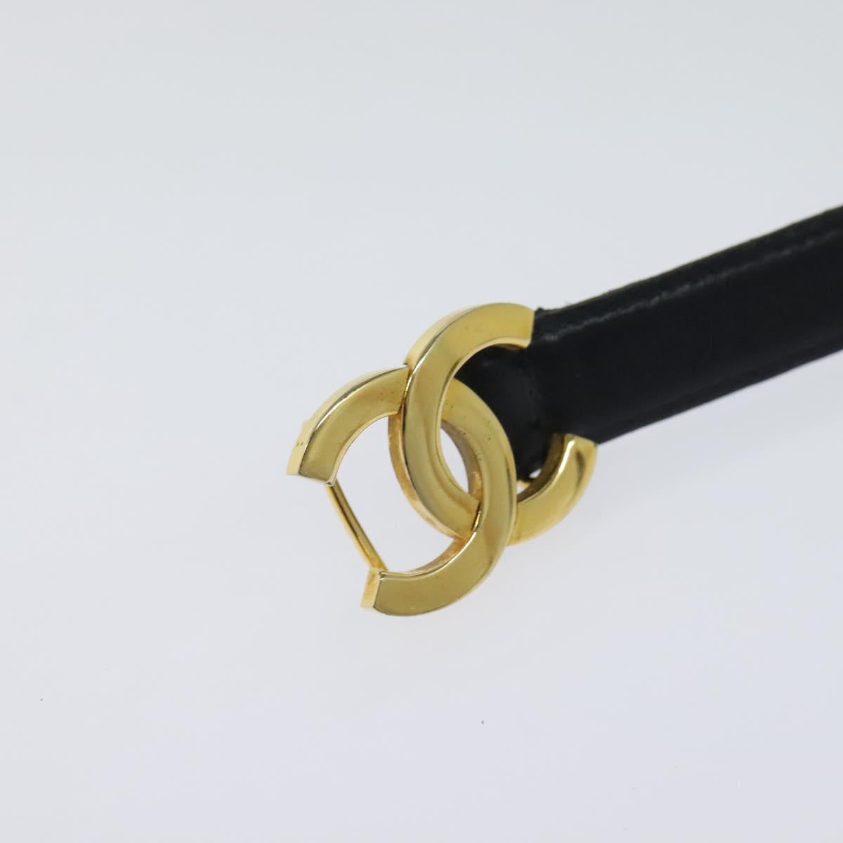 CHANEL COCO Mark Belt Leather 26.4"" Black Gold CC Auth yk17305