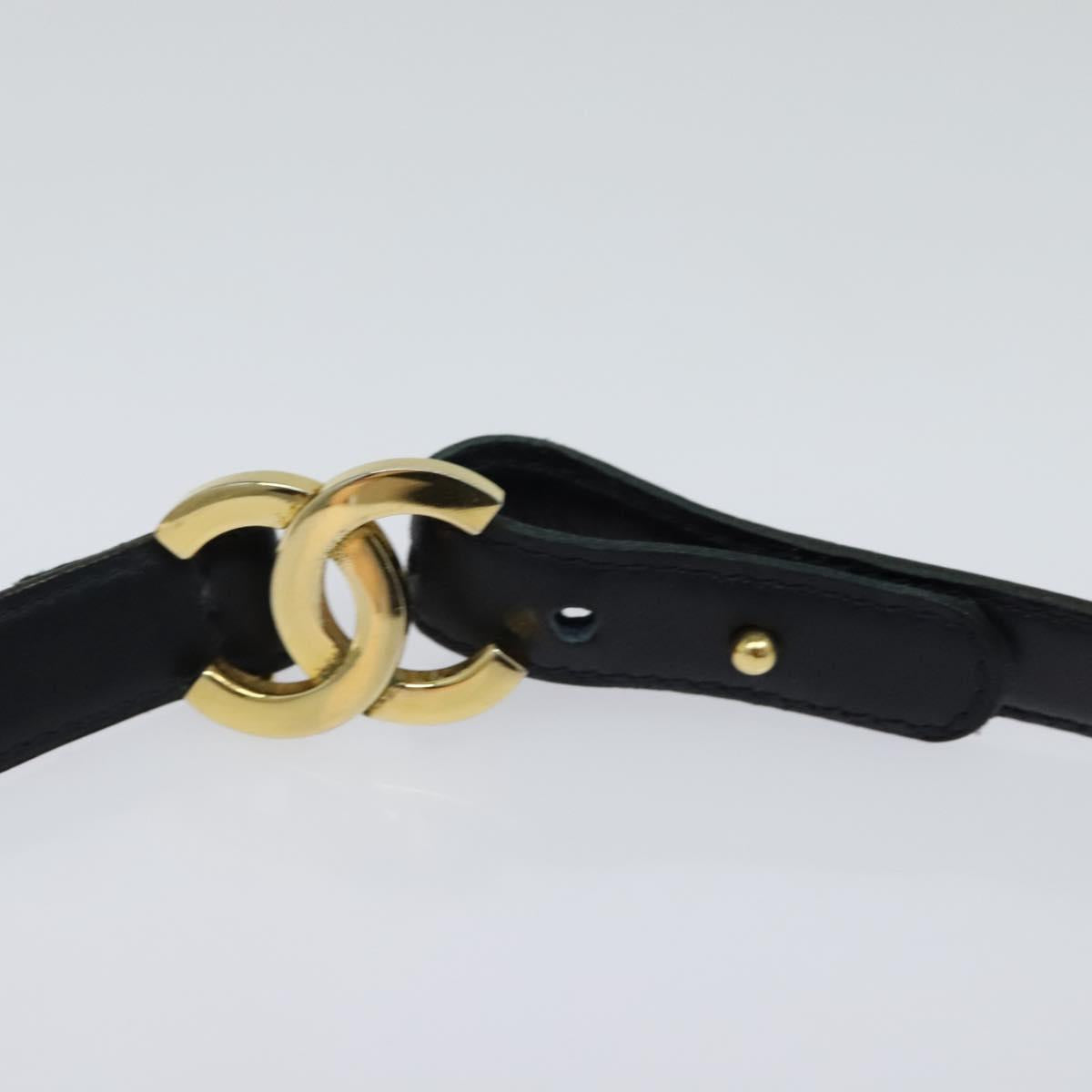 CHANEL COCO Mark Belt Leather 26.4"" Black Gold CC Auth yk17305