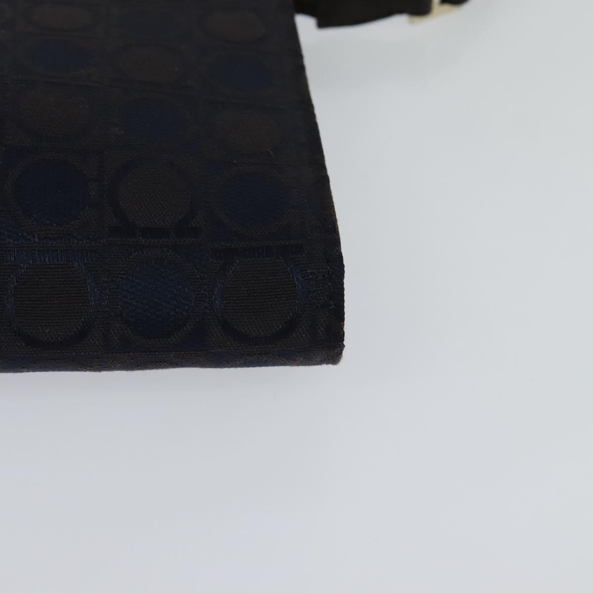 Salvatore Ferragamo Gancini Hand Bag Canvas Navy Gold Auth yk17315