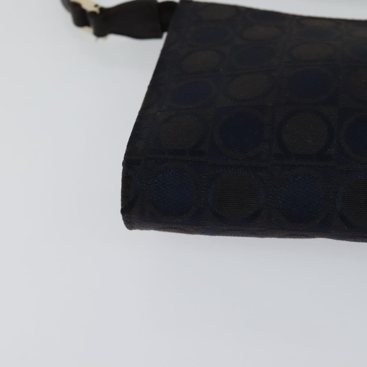 Salvatore Ferragamo Gancini Hand Bag Canvas Navy Gold Auth yk17315