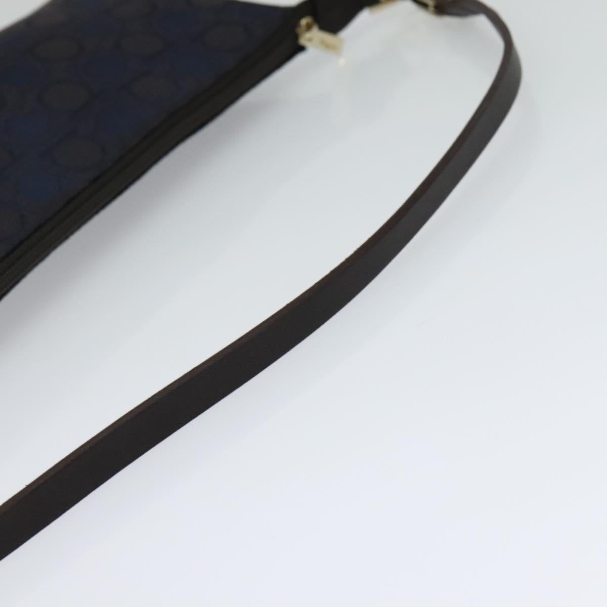 Salvatore Ferragamo Gancini Hand Bag Canvas Navy Gold Auth yk17315