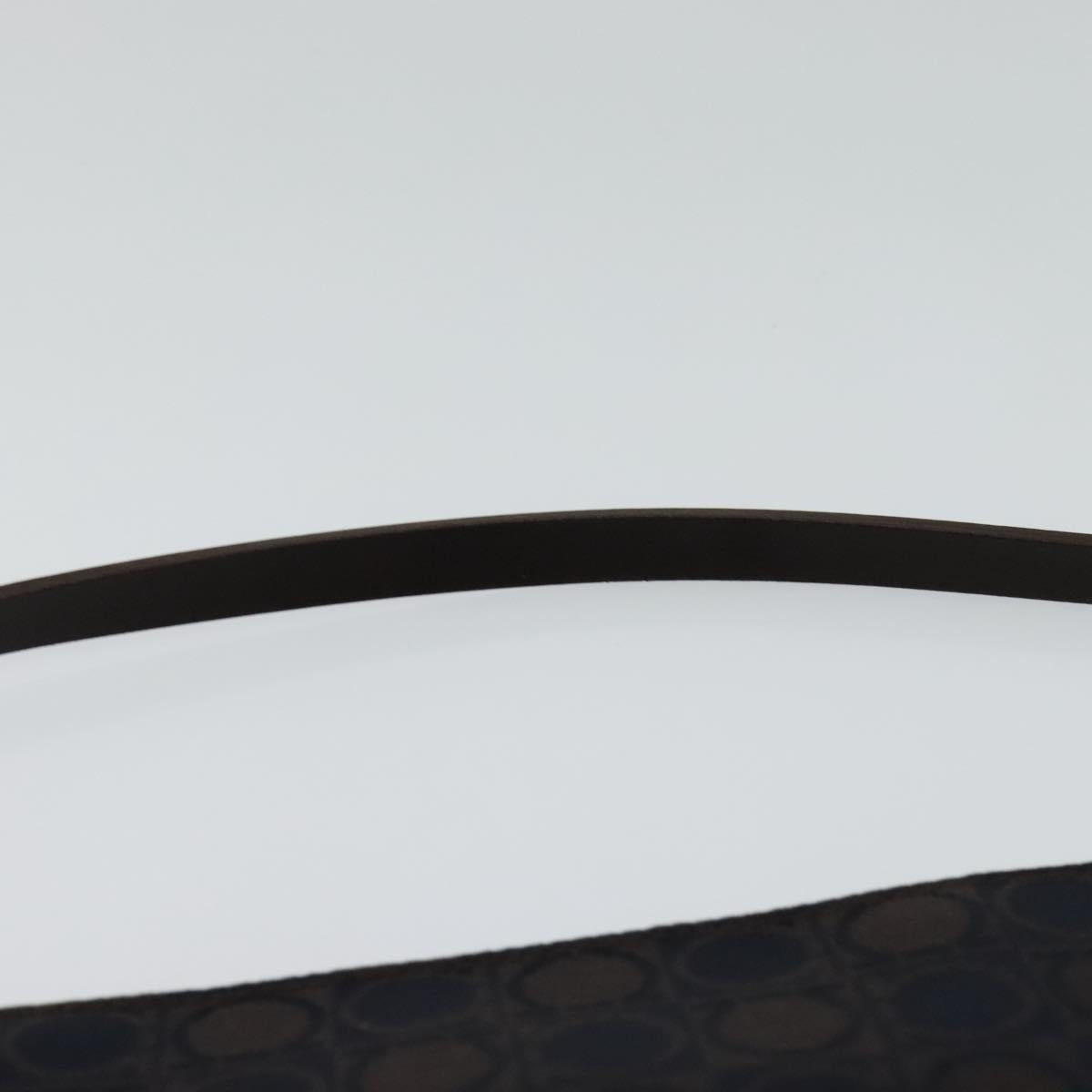 Salvatore Ferragamo Gancini Hand Bag Canvas Navy Gold Auth yk17315