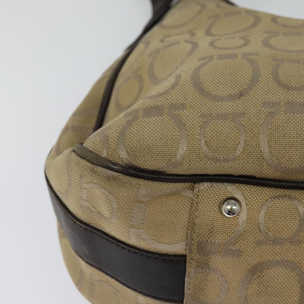 Salvatore Ferragamo Gancini Shoulder Bag Canvas Beige Auth yk17339