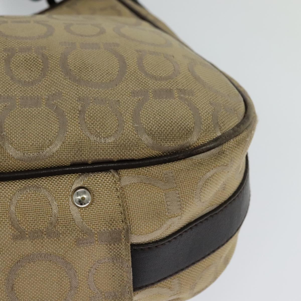Salvatore Ferragamo Gancini Shoulder Bag Canvas Beige Auth yk17339